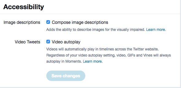 Accessibility settings in Twitter